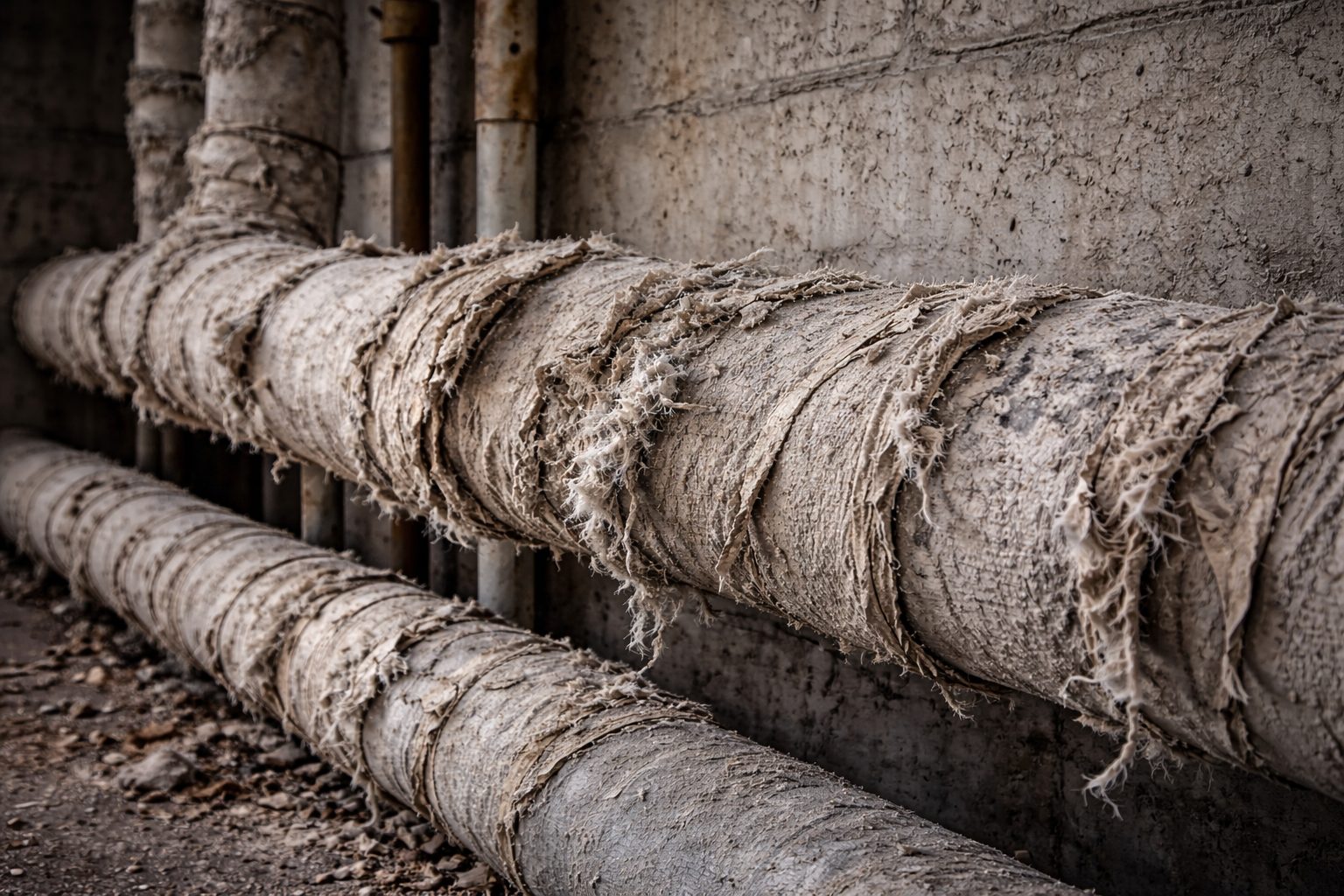 Asbestos insulation to pipework (lagging)